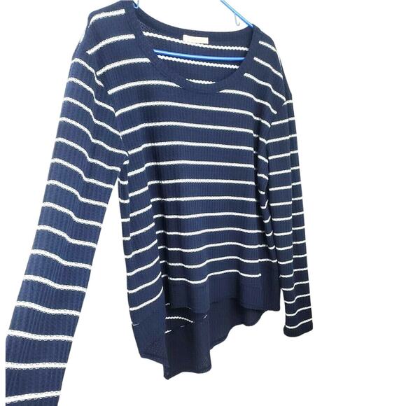 Sweet Romeo Womens Blue Stretch Thermal Stripe Long Sleeve Asymmetrical Top M - Picture 1 of 6